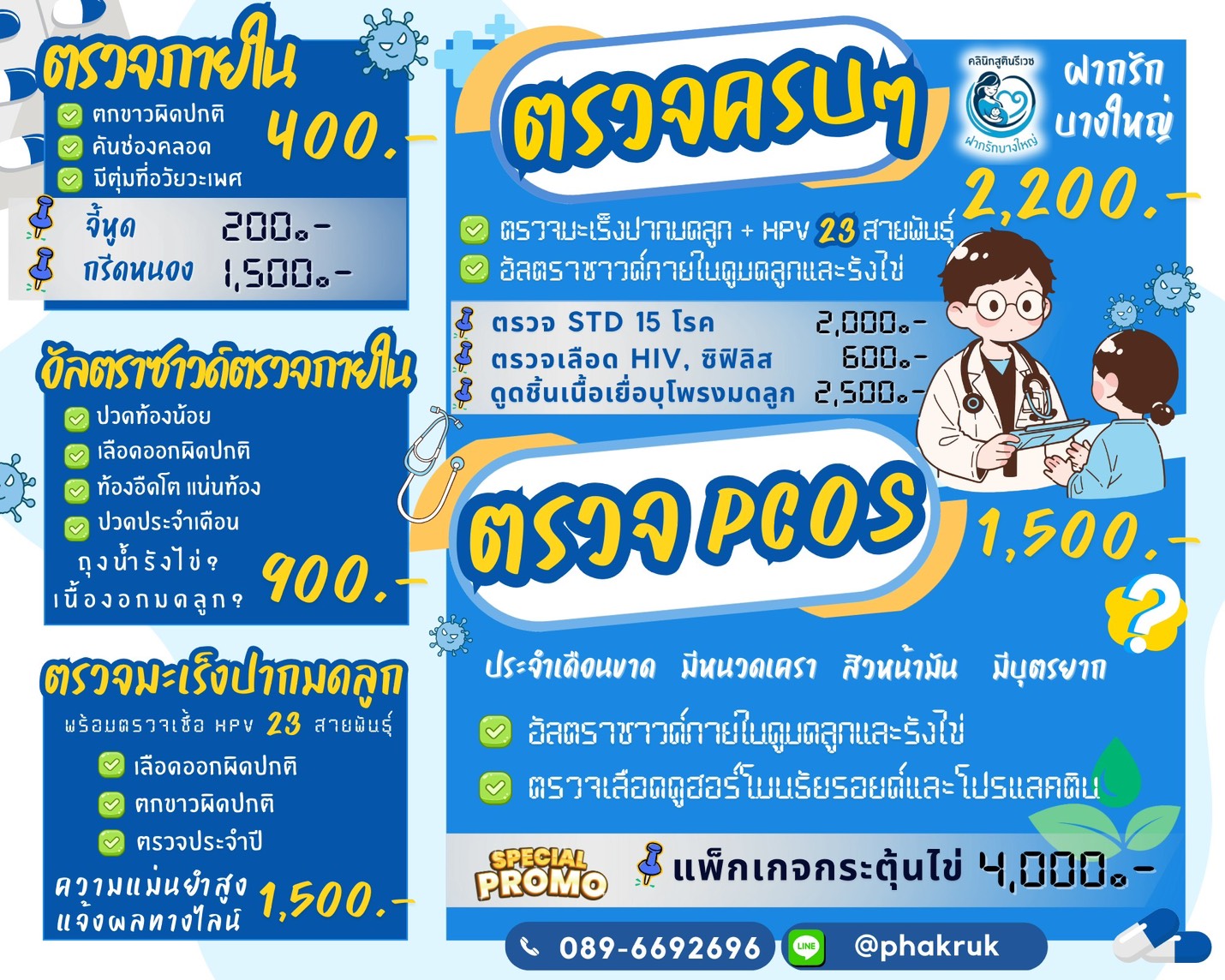 ราคา ตรวจนรีเวช/ตรวจภายใน